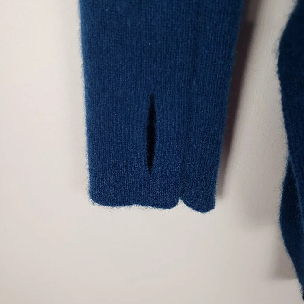 Max Studio 100% Cashmere Hooded Pullover Sweater Peacock Blue Womens Medium